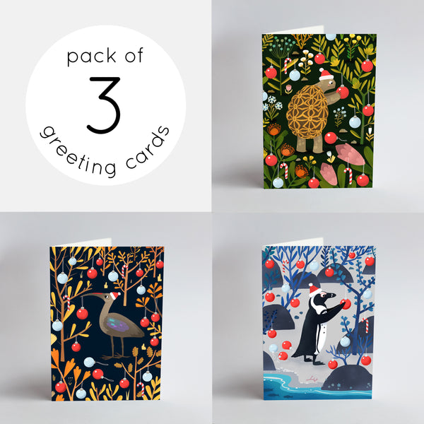 Animal Christmas Cards - Set of all 3
