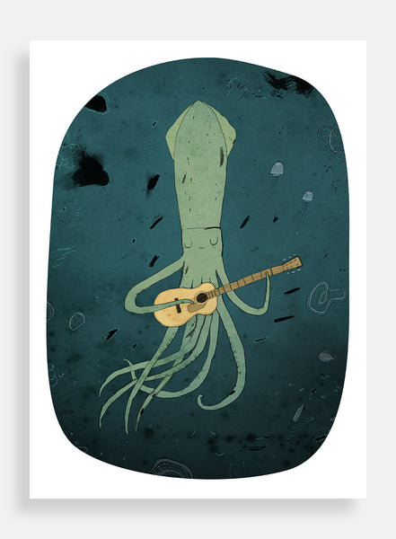 Squid playing a guitar